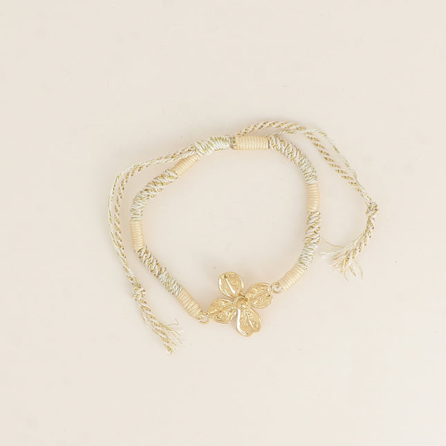 Bracelet sur cordon - fermoir coulissant, pendentif feuillage