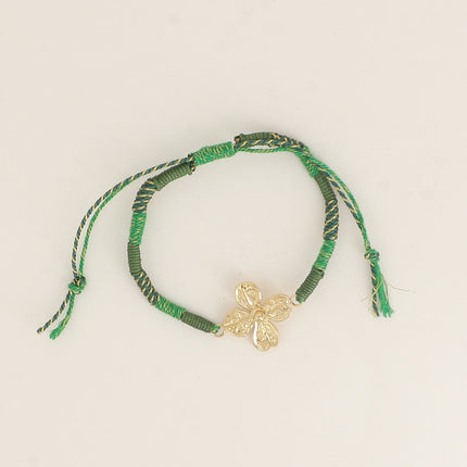 Bracelet sur cordon - fermoir coulissant, pendentif feuillage
