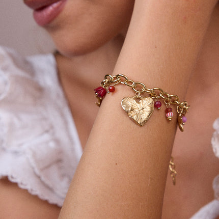 Bracelet - glazed ceramic beads, natural stones, bird, heart, flower