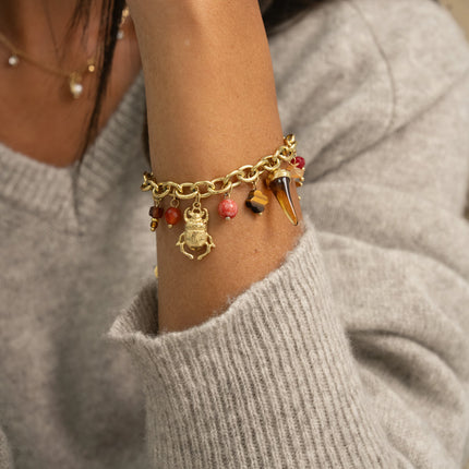 Bracelet - trèfle en pierre naturelle, scarabée, soleil, corne en résine