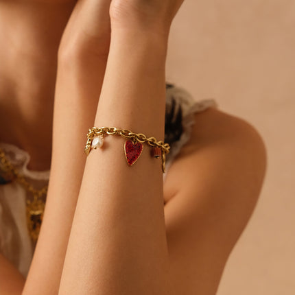 Ithéa Bracelet - clover, enamel heart, flower, ceramic and enamel bead