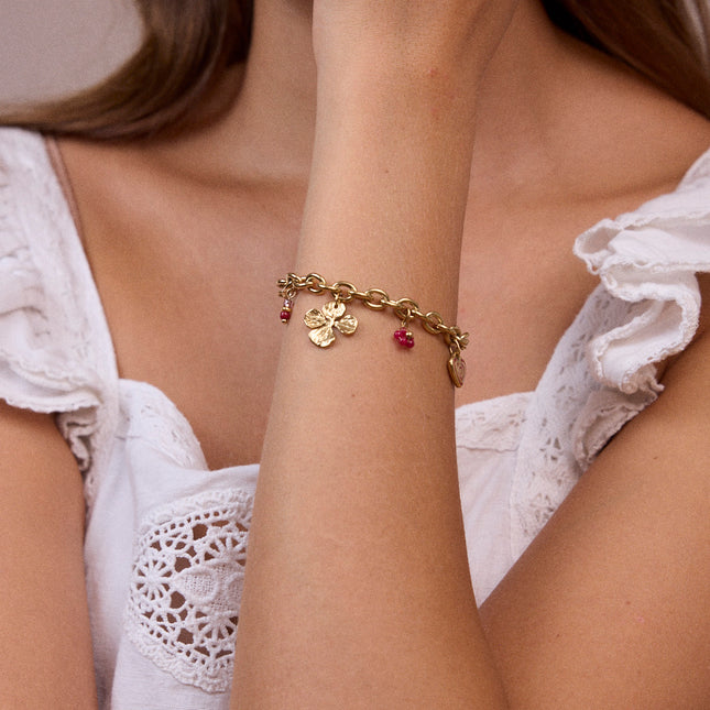 Bracelet - with sun, heart, clover and bead charms
