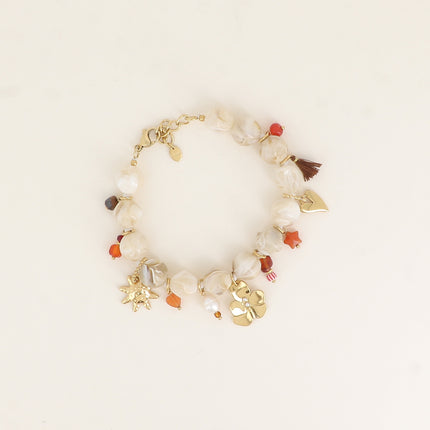 Bracelet sur cordon - perles en résine, pompon, soleil, étoile, fleur, coeurs, perles