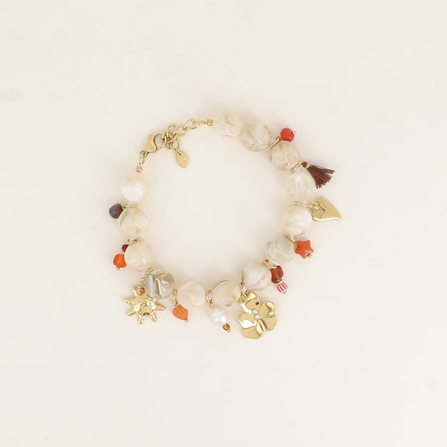 Bracelet sur cordon - perles en résine, pompon, soleil, étoile, fleur, coeurs, perles