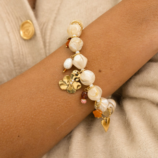 Bracelet sur cordon - perles en résine, pompon, soleil, étoile, fleur, coeurs, perles