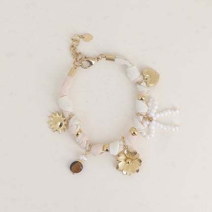 Bracelet - tissu ruban, soleil, fleur, coeur, noeud perlé