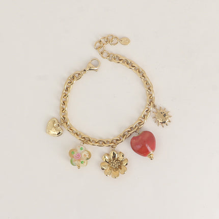 Bracelet - coeur, fleurs, soleil, résine et céramique émaillée