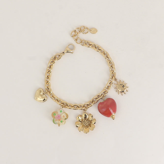Bracelet - coeur, fleurs, soleil, résine et céramique émaillée