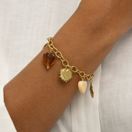 Bracelet - resin and steel heart charms