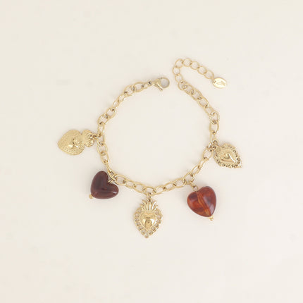 Bracelet - breloques coeurs en résine et en acier