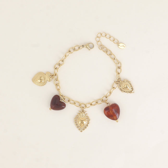 Bracelet - breloques coeurs en résine et en acier