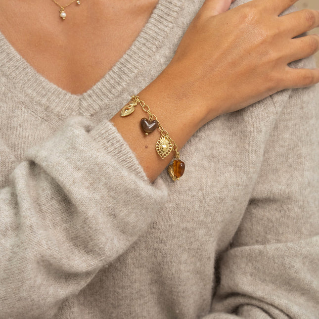 Bracelet - resin and steel heart charms