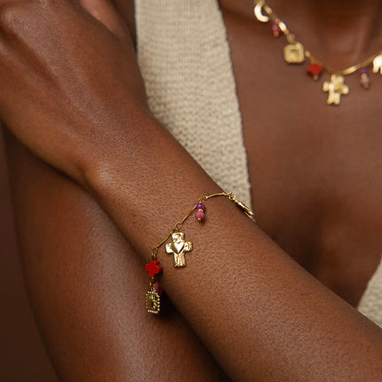 Bracelet Dolce - pierres naturelles, soleil, trèfle, éléphant