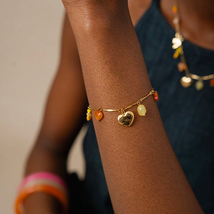 Sunny Bracelet - natural stones, bird, heart, sun, clover