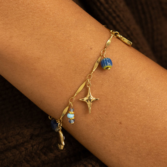 Bracelet - natural stones, eye, star, hand, and beads