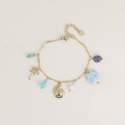 Bracelet - coeur nacré, coquillages, perles d'eau douce, céramiques