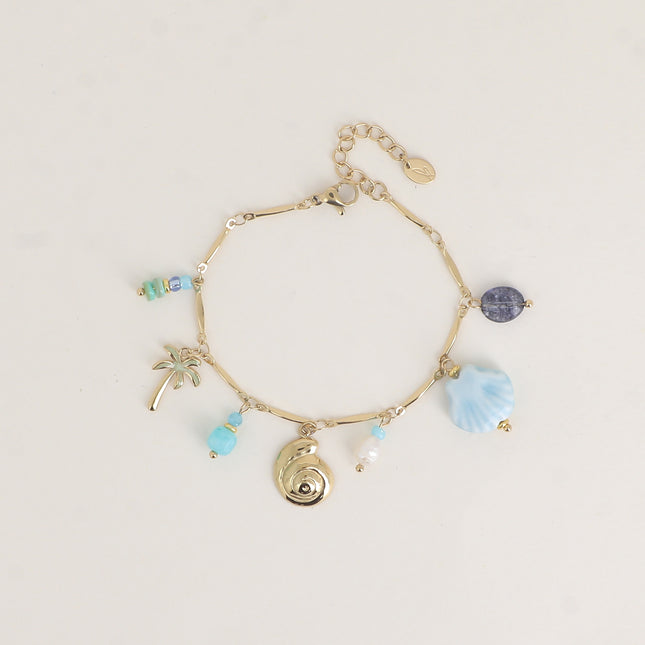 Bracelet - coeur nacré, coquillages, perles d'eau douce, céramiques