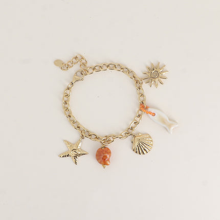Bracelet - étoile de mer, poisson, coquillages et céramique émaillée