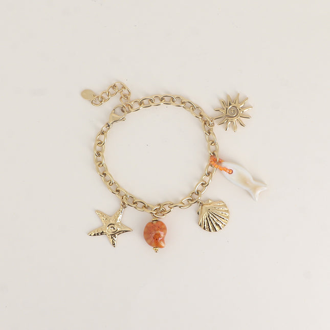 Bracelet - étoile de mer, poisson, coquillages et céramique émaillée