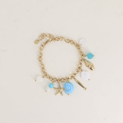 Bracelet - nacres, pierres naturelles, coeur, étoile de mer, coquillages, céramique
