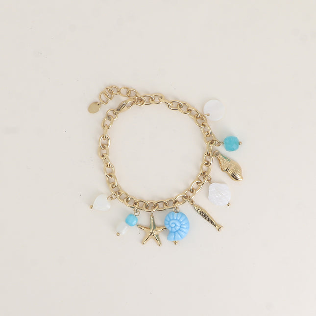 Bracelet - nacres, pierres naturelles, coeur, étoile de mer, coquillages, céramique