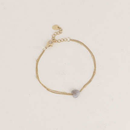 Bracelet - 2 rangs et coeur en pierre naturelle
