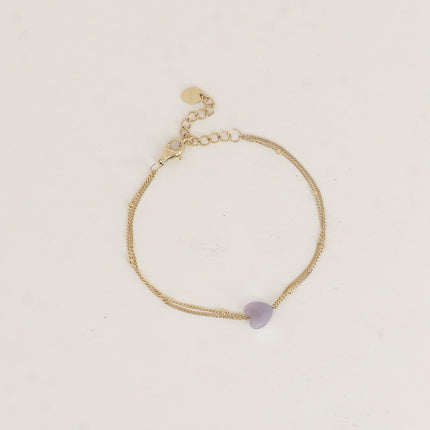 Bracelet - 2 rangs et coeur en pierre naturelle
