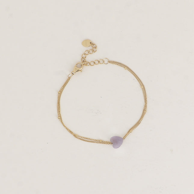 Bracelet - 2 rangs et coeur en pierre naturelle