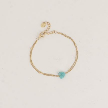 Bracelet - 2 rangs et coeur en pierre naturelle