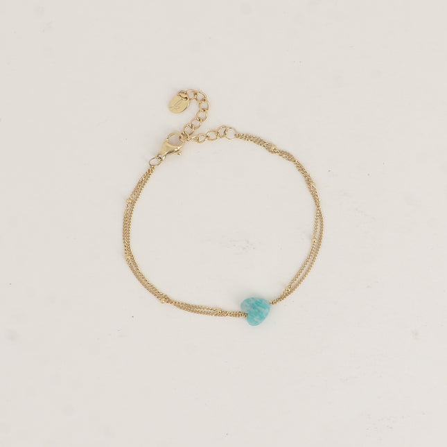 Bracelet - 2 rangs et coeur en pierre naturelle