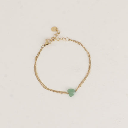 Bracelet - 2 rangs et coeur en pierre naturelle