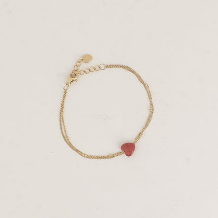 Bracelet - 2 rangs et coeur en pierre naturelle