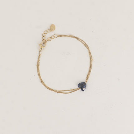 Bracelet - 2 rangs et coeur en pierre naturelle