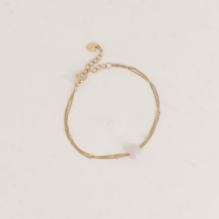 Bracelet - 2 rangs et coeur en pierre naturelle