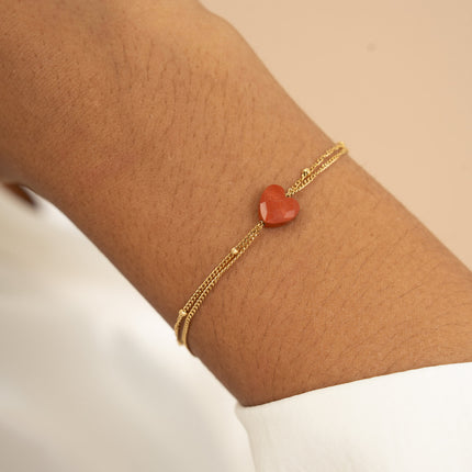 Bracelet - 2 rangs et coeur en pierre naturelle