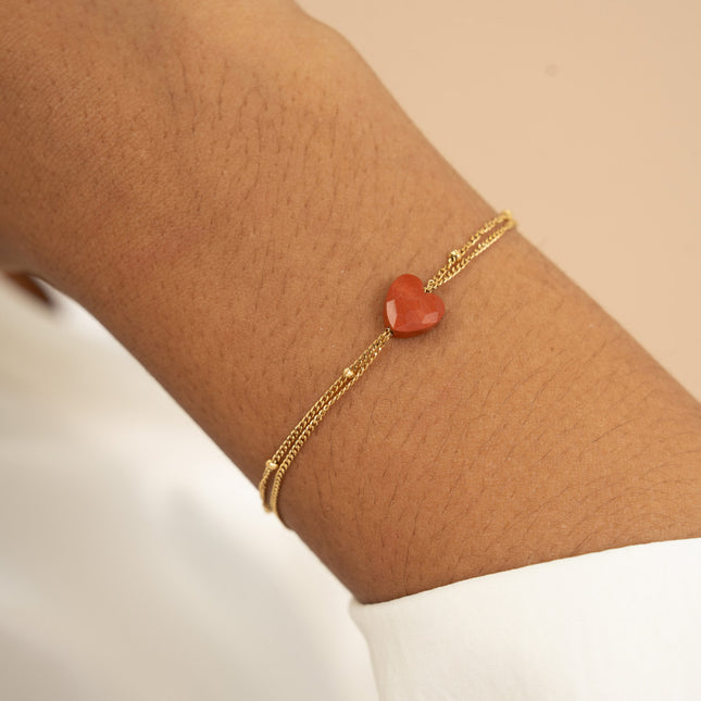Bracelet - 2 rangs et coeur en pierre naturelle