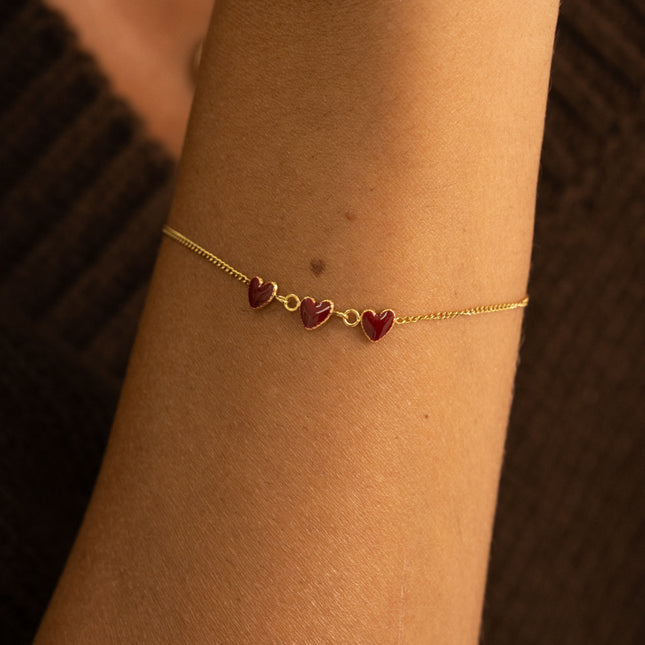 Bracelet - 3 coeurs émaillés