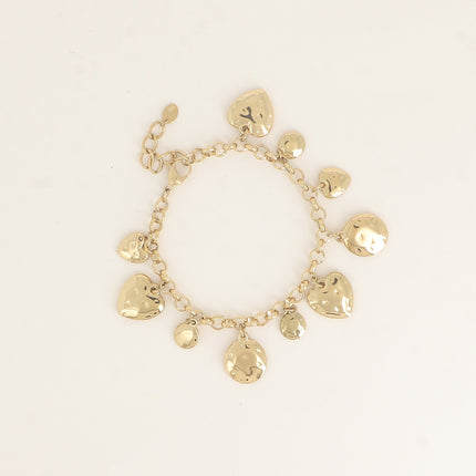 Bracelet - pastilles rondes martelées et coeurs