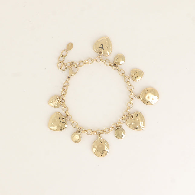 Bracelet - pastilles rondes martelées et coeurs