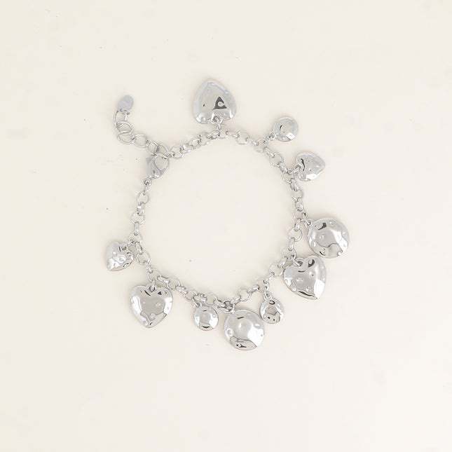 Bracelet - pastilles rondes martelées et coeurs