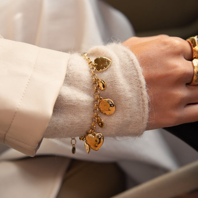 Bracelet Taléa - pastilles rondes martelées et coeurs