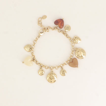 Bracelet - pastilles rondes martelées, coeurs et résine