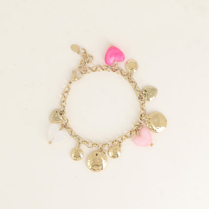 Bracelet - pastilles rondes martelées, coeurs et résine