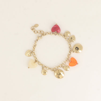 Bracelet - pastilles rondes martelées, coeurs et résine