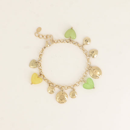Bracelet - pastilles rondes martelées, coeurs et résine
