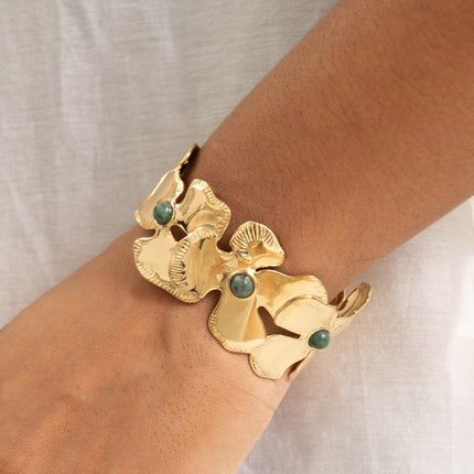 Cuff bracelet - foliage and natural stones