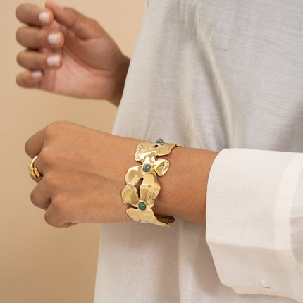 Cuff bracelet - foliage and natural stones