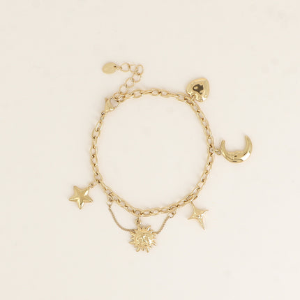 Bracelet - coeur, croissant de lune, étoiles, soleil