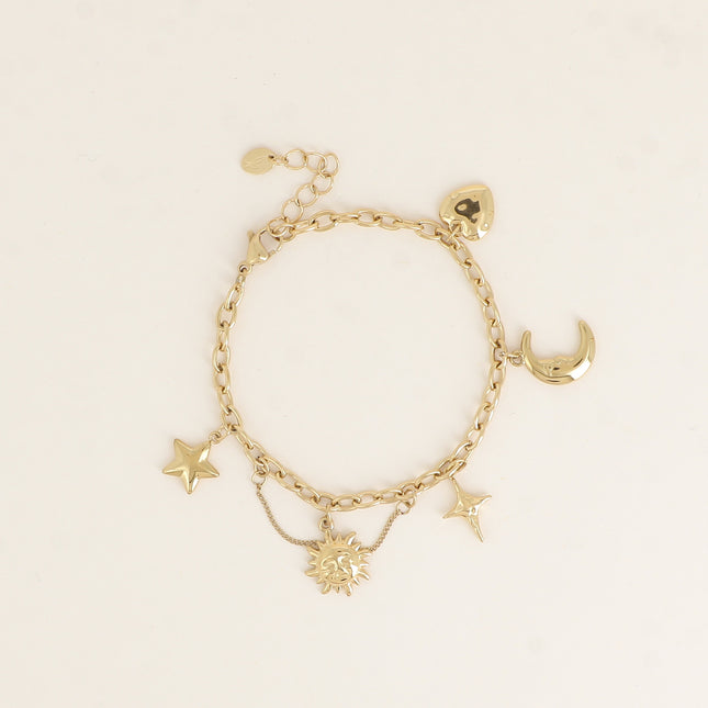Bracelet - coeur, croissant de lune, étoiles, soleil
