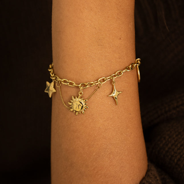 Bracelet - heart, crescent moon, stars, sun